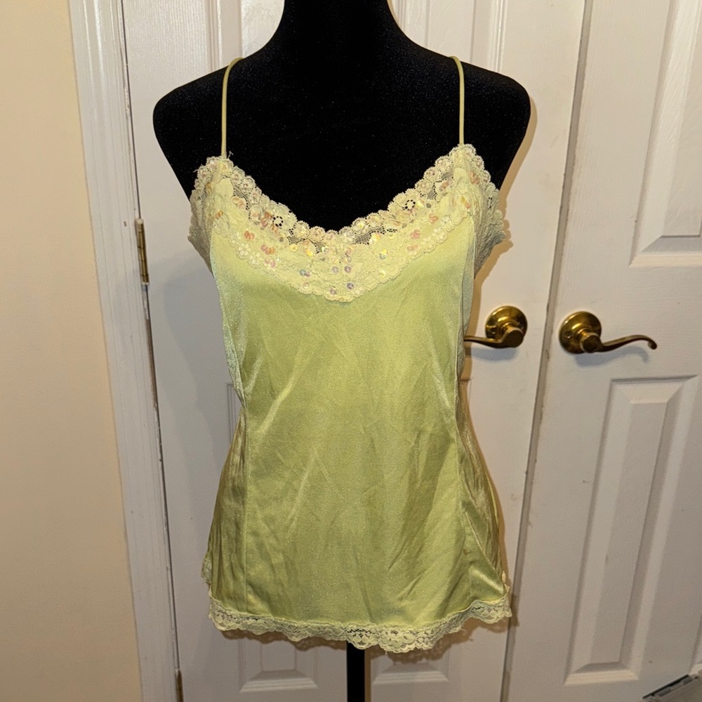 Elegant Light Green Camisole with Floral Details
